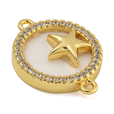 Rack Plating Brass Micro Pave Clear Cubic Zirconia Flat Round Connector Charms KK-I718-47G-02-1