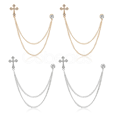 4Pcs 2 Colors Alloy Rhinestone Hanging Chain Brooch JEWB-FG0001-65-1