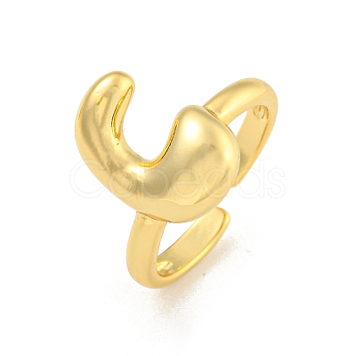 Brass Letter Open Cuff Rings for Women RJEW-G313-01C-G-1