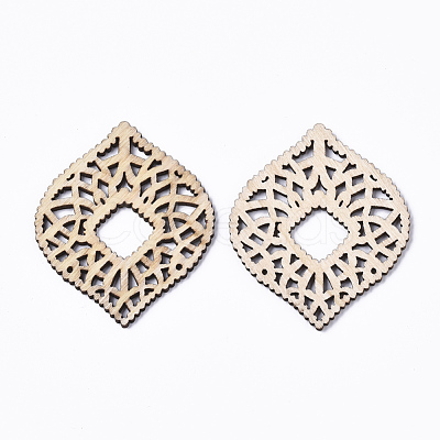 Undyed Natural Wood Filigree Joiners Links X-WOOD-T028-13-1