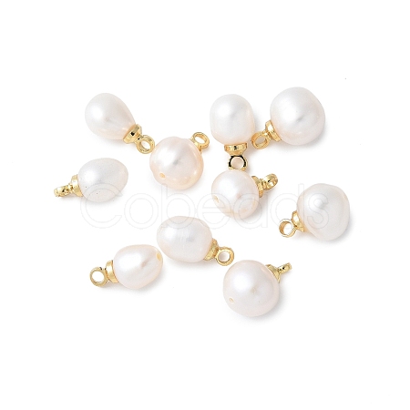 Brass with Natural Pearl Pendants KK-F892-38G-1