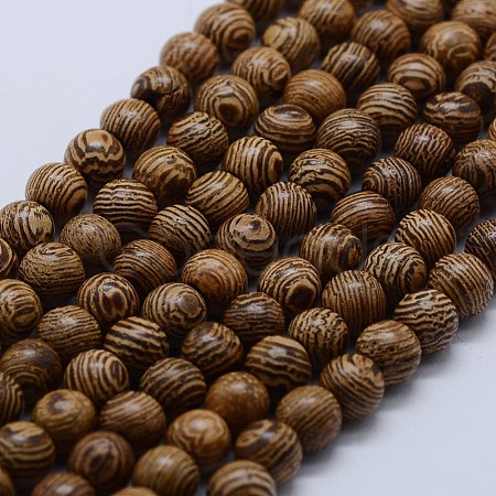 Natural Wenge Wood Beads Strands WOOD-F006-02-6mm-1