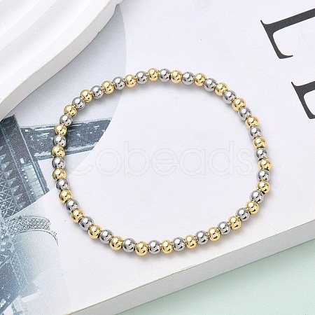 Brass Round Beaded Stretch Bracelets for Men Women BJEW-B148-05B-GP-1