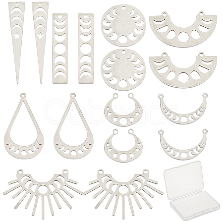 16Pcs 8 Style 201 Stainless Steel Pendant Links STAS-SC0003-55-1
