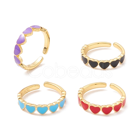 Heart Enamel Cuff Ring RJEW-C021-02G-1