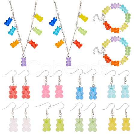 Bear Resin Pendant Necklaces & Beaded Bracelets & Dangle Earrings SJEW-AN0001-36-1