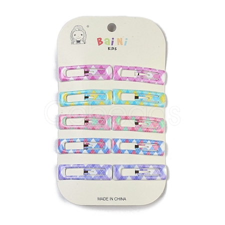 10Pcs 5 Colors Tartan Pattern Epoxy Resin Snap Hair Clip PHAR-P009-01B-1