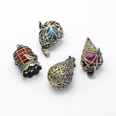Rack Plating Brass Cage Pendants KK-F722-48AB-RS-1