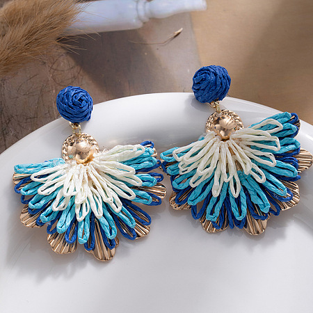 Bohemian Raffia Dangle Stud Earrings WG28A37-04-1