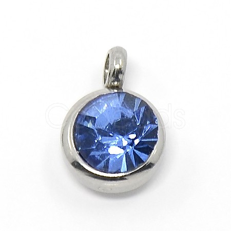 Trendy Original Color 304 Stainless Steel Grade A Rhinestone Flat Round Charm Pendants RB-M030-06I-1