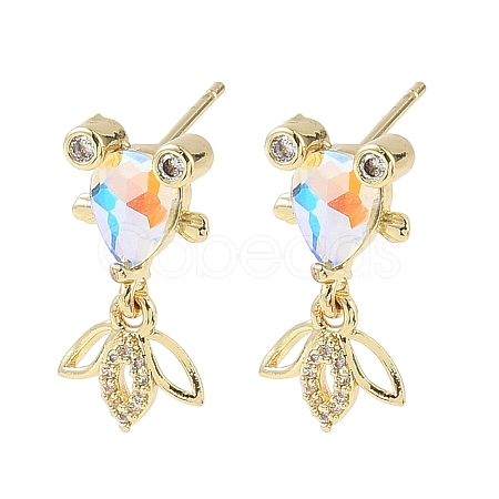 Brass Micro Pave Cubic Zirconia Fish Dangle Stud Earrings EJEW-K320-01G-23-1