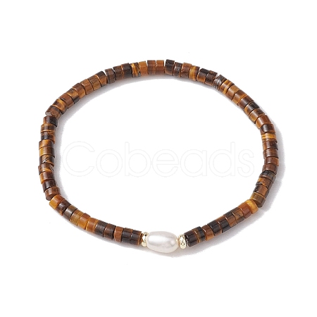 Natural Tiger Eye and Pearl Beads Btacelets BJEW-JB10681-03-1