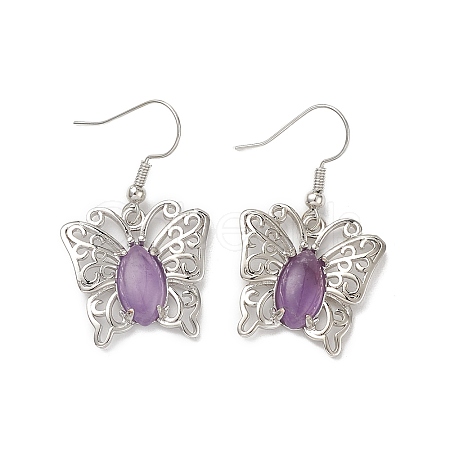 Natural Amethyst Butterfly Dangle Earrings for Women EJEW-E283-01P-01-1