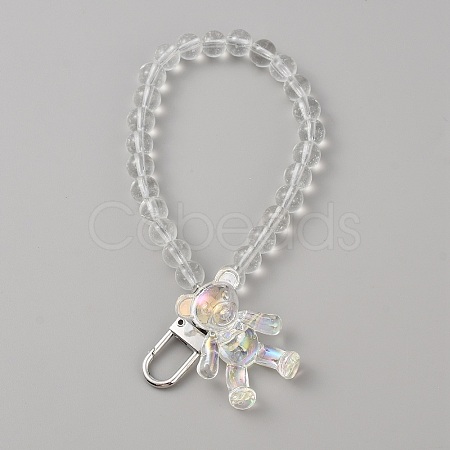 Acrylic Bear Hanging Beaded Keychain Wrist Bracelet Pendant Decoration HJEW-WH0068-15A-1