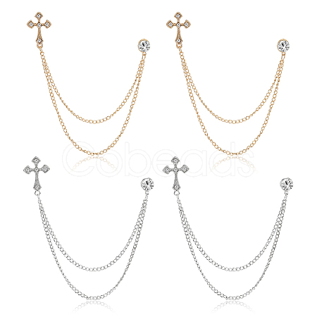 4Pcs 2 Colors Alloy Rhinestone Hanging Chain Brooch JEWB-FG0001-65-1