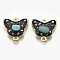 Alloy Links connectors, with Synthetic Turquoise and Rhinestone, Enamel, Butterfly, Black, Light Gold, Jet Hematite, 17.5x17.5x5~6mm, Hole: 1.5mm