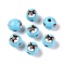 Wood European Beads, Round with Dog Pattern, Light Sky Blue, 16x15mm, Hole: 4.5mm