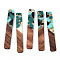 Transparent Resin & Walnut Wood Big Pendants, with Gold Foil, Rectangle Charms, Teal, 51.5x7.5x3mm, Hole: 1.8mm