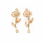 Brass Birth Flower Connector Charms, Nickel Free, Real 18K Gold Plated, April Daisy, 24x9x5.5mm, Hole: 1mm