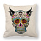 Flax Pillow Covers, Bohemian Style Sugar Skull Pattern Cushion Cover, for Couch Sofa Bed, Square, Rose Pattern, 450x450mm