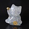 Resin Craft Display Decorations, with Natural Aquamarine & Quartz Crystal Chip, Lucky Cat Figurine, for Home Feng Shui Ornament, 63x55x45mm