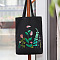 DIY Flower Pattern Tote Bag Embroidery Kit, including Embroidery Needles & Thread, Cotton Fabric, Plastic Embroidery Hoop, Black, 390x340mm