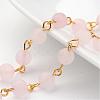 Handmade Natural Rose Quartz Beaded Chains AJEW-JB00228-02-1