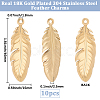 10Pcs 304 Stainless Steel Feather Pendants STAS-BBC0009-99-2