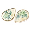 Brass & Transparent Epoxy Resin & Dried Flower Pendants RESI-G133-02G-02-2