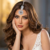 Brass Hair Bobby Pins with Crystal Rhinestone Flower Indian Forehead Chains AJEW-WH0696-874-4