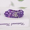Natural Weathered Agate Round Beaded Wrap Bracelet with Alloy Ohm/Aum Lotus AJEW-PH00503-01-5