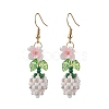 Flower 304 Stainless Steel Glass Seed Beads Dangle Earrings EJEW-MZ00470-3