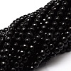 Faceted Natural Black Onyx Round Beads Strands G-E319B-6mm-01-1