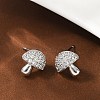 Mushroom Brass Micro Pave Clear Cubic Zirconia Stud Earrings LS-EJEW-F895-17P-1