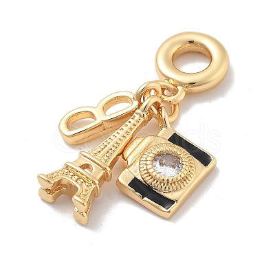 Brass Black Enamel European Dangle Charms KK-M305-19G-01-1