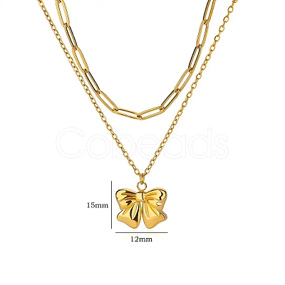 304 Stainless Steel Bowknot Pendant Necklaces NJEW-L182-001G-07-1