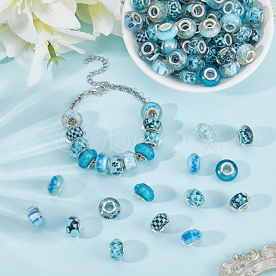 100Pcs Printed Transparent Resin European Beads RESI-PA0001-18D-1