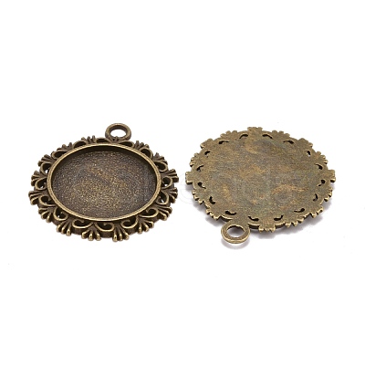 Vintage Flat Round Alloy Pendant Cabochon Settings PALLOY-N0088-66AB-NF-1