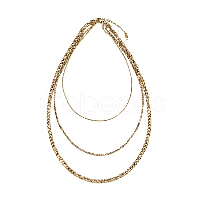 304 Stainless Steel Twisted Chain 3 Layer Necklaces for Women NJEW-A057-02C-G-1