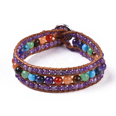 Natural Amethyst Beaded Cord Bracelets BJEW-K214-B02-1