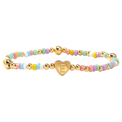Summer Stainless Steel Heart Alphabet Colorful Glass Seed Beaded Stretch Bracelets for Women JV8929-31-1