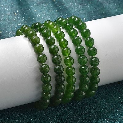 Natural TaiWan Jade Bead Stretch Bracelets BJEW-K212-B-019-1