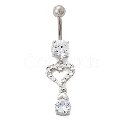 Alloy Crystal Rhinestone Dangle Curved Barbell Belly Rings AJEW-R007-04P-01-1