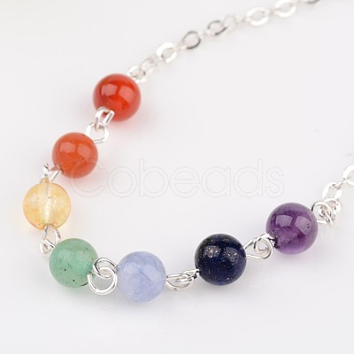 Chakra Jewelry Natural Gemstone Round Bead Link Bracelets X-BJEW-JB02275-1