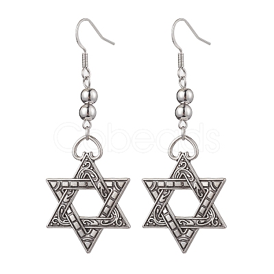 Star of David Alloy Dangle Earrings for Women Men EJEW-JE05840-1