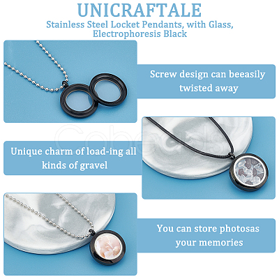 3Pcs 3 Style 304 Stainless Steel Locket Pendants FIND-UN0001-83EB-1