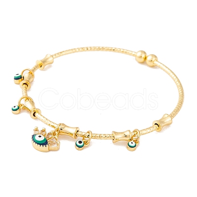 Brass Pave Clear Cubic Zirconia Charm Bangles for Women BJEW-S147-20B-G-1