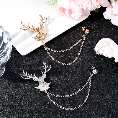 2Pcs 2 Colors Deer Hanging Chain Brooch Pin JEWB-FH0003-28-1