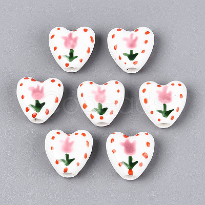Hand Painted Tulip Flower Porcelain Ceramic Beads PORC-T134-28A-1