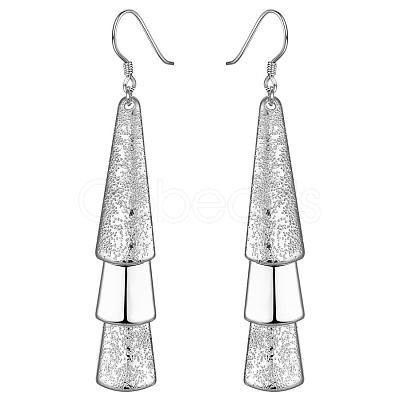 Silver Color Plated Textured Brass Triangle Dangle Earrings EJEW-BB11934-1